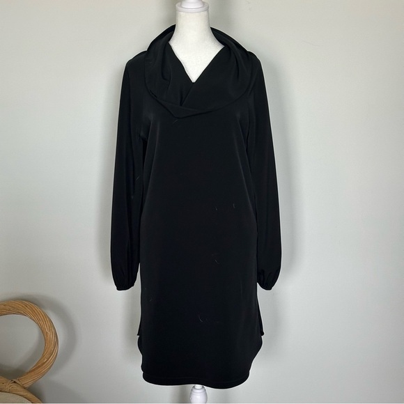 Thread Social Black Cowl Neck Long Sleeve Dress Purple Stitching Cocktail Party - Picture 6 of 8